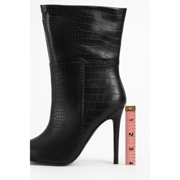 Women’s Black Croc Embossed Knee High Stiletto Boots Pointed Toe Size US10 UK 8 - Picture 2 of 2